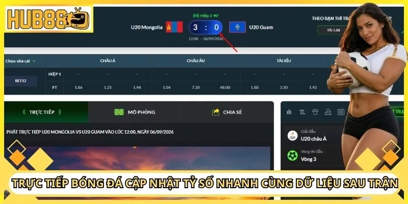 Trực tiếp bóng đá cập nhật tỷ số nhanh cùng dữ liệu sau trận